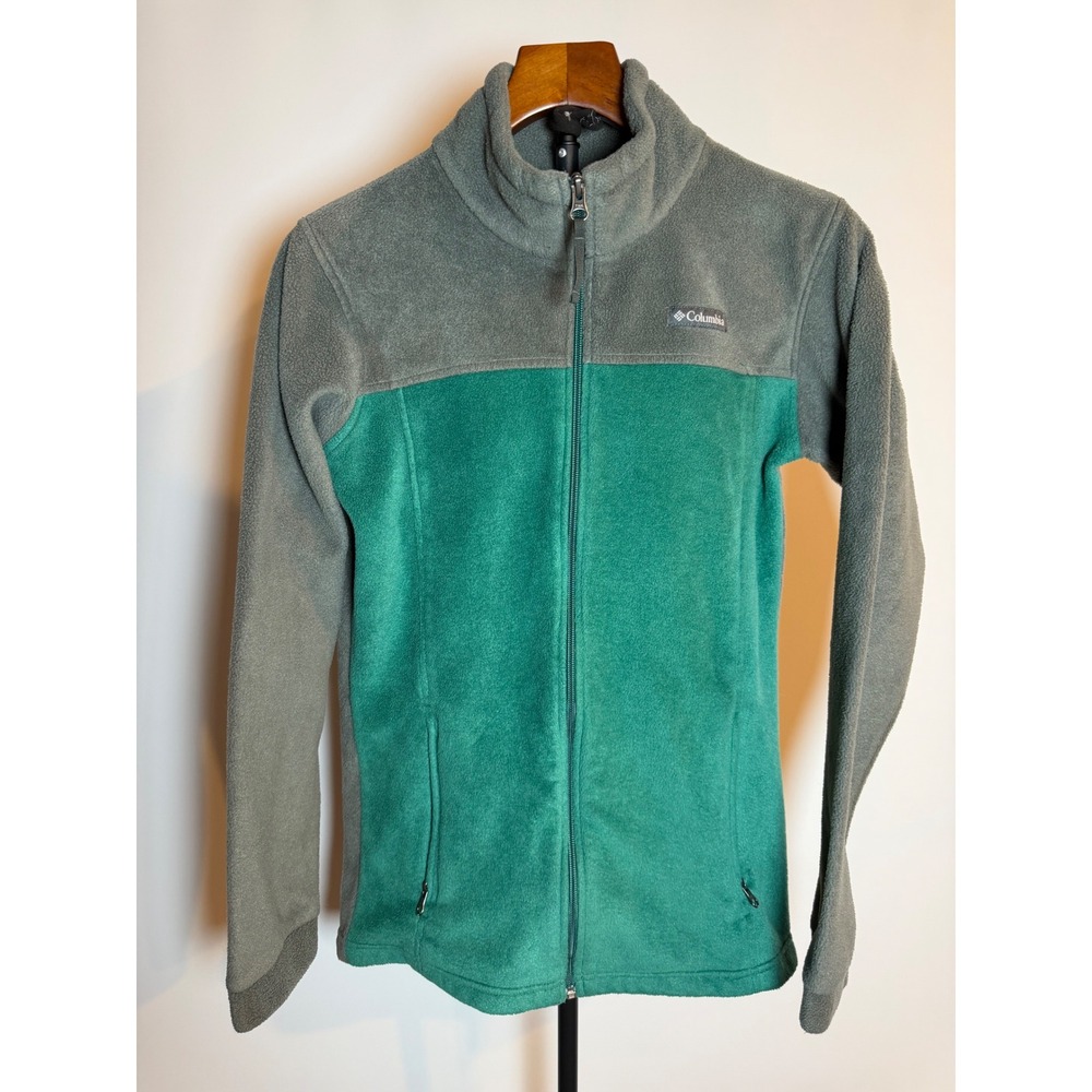 Columbia Womens Full Zip Fleece Jacket Gray Teal Color Block XL 18/20